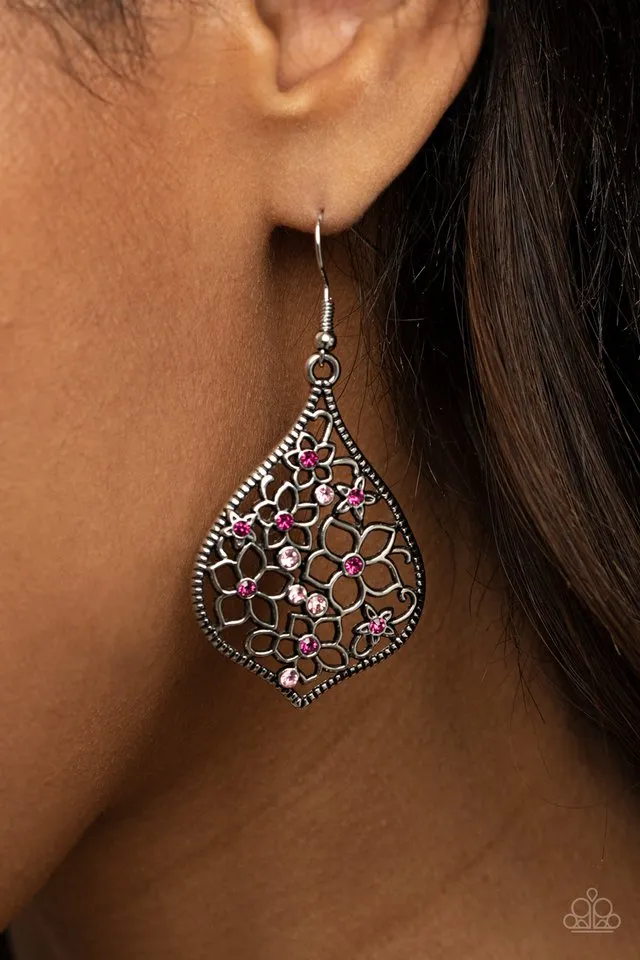 Paparazzi Earring ~ Full Out Florals - Pink