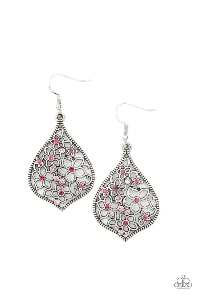 Paparazzi Earring ~ Full Out Florals - Pink