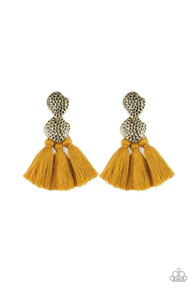 Paparazzi Earring ~ Tenacious Tassel - Yellow