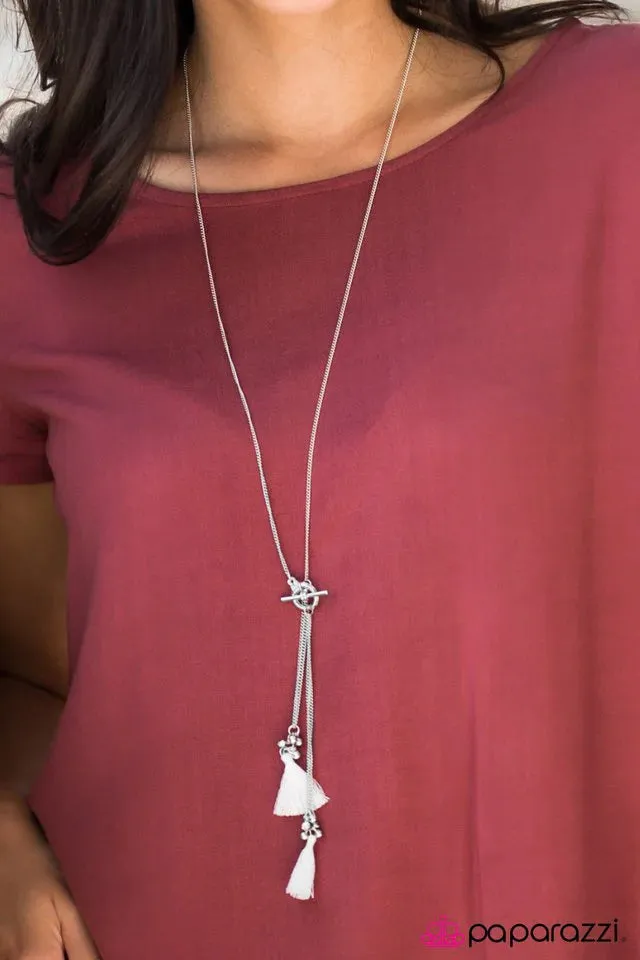 Paparazzi Necklace ~ The Tassel Train - White