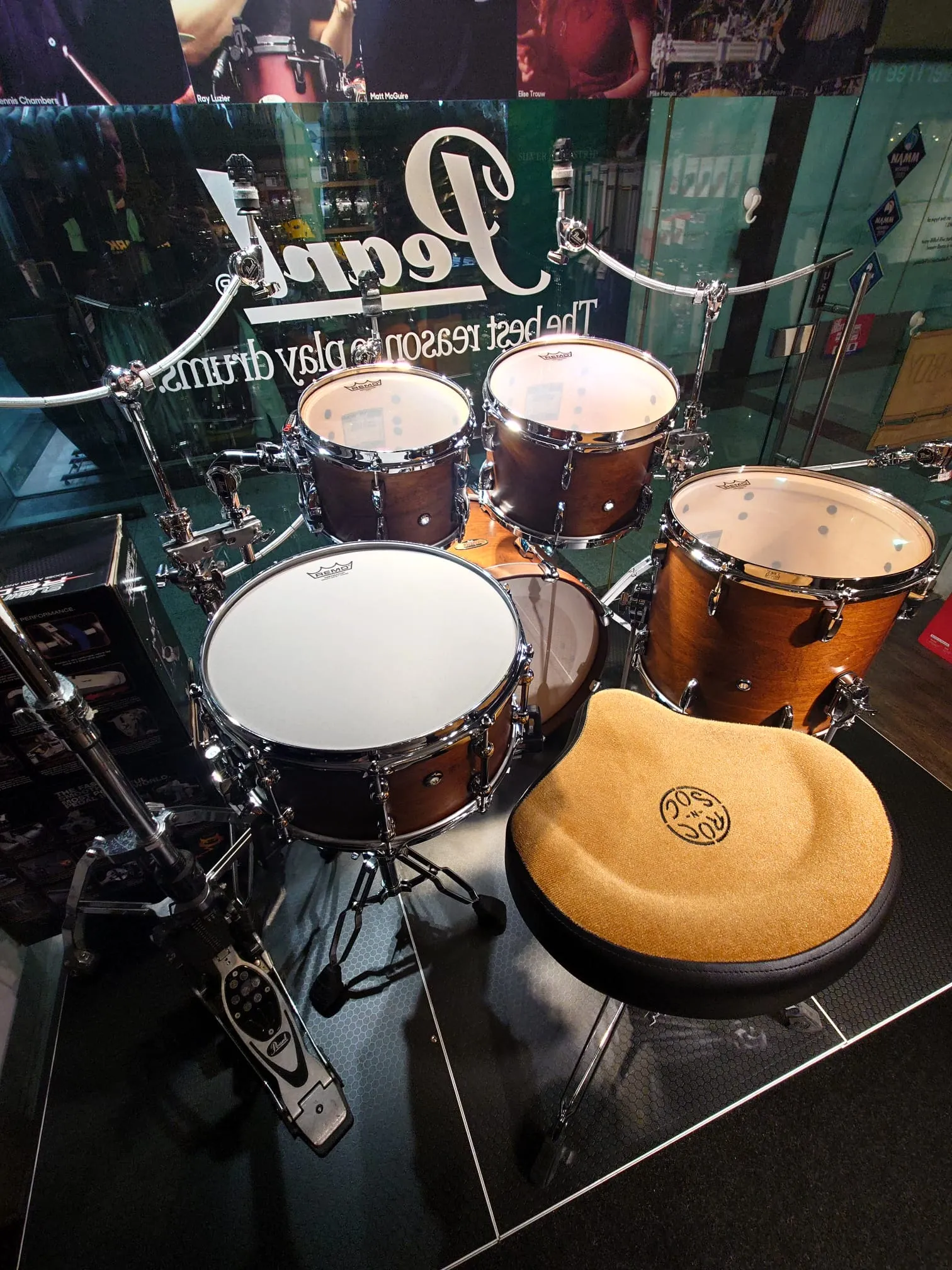 Pearl Masters Maple Reserve series in Matte Walnut, complete 5 piece shell set including matching snare drum