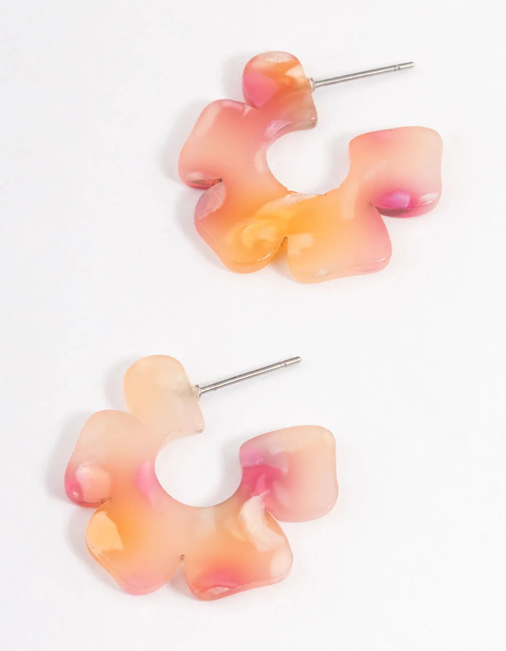 Pink Acrylic Marble Flower Hoop Earrings