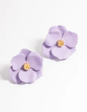 Purple Matte Flower Stud Earrings