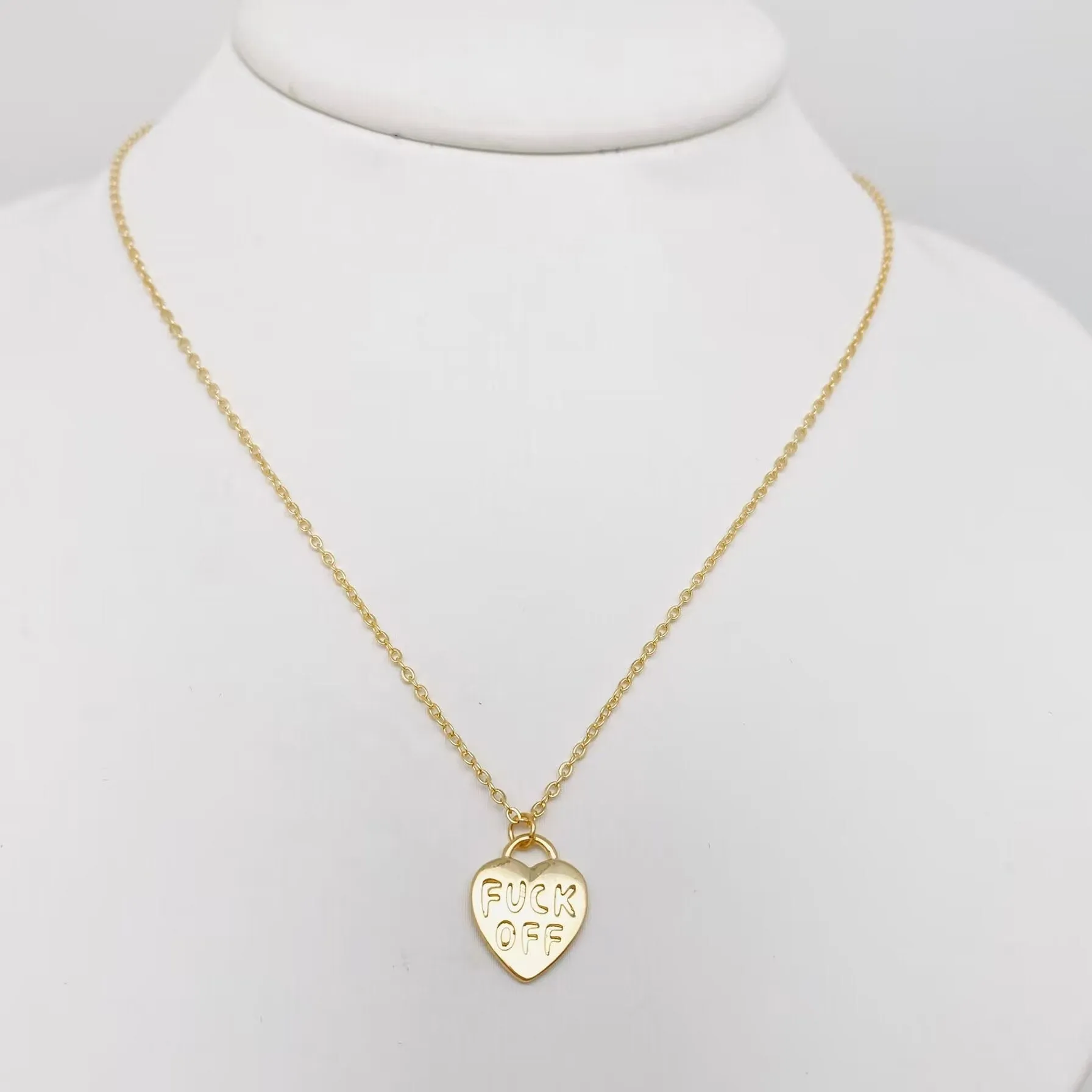 "Fuck Off" Heart Pendant Necklace in Gold