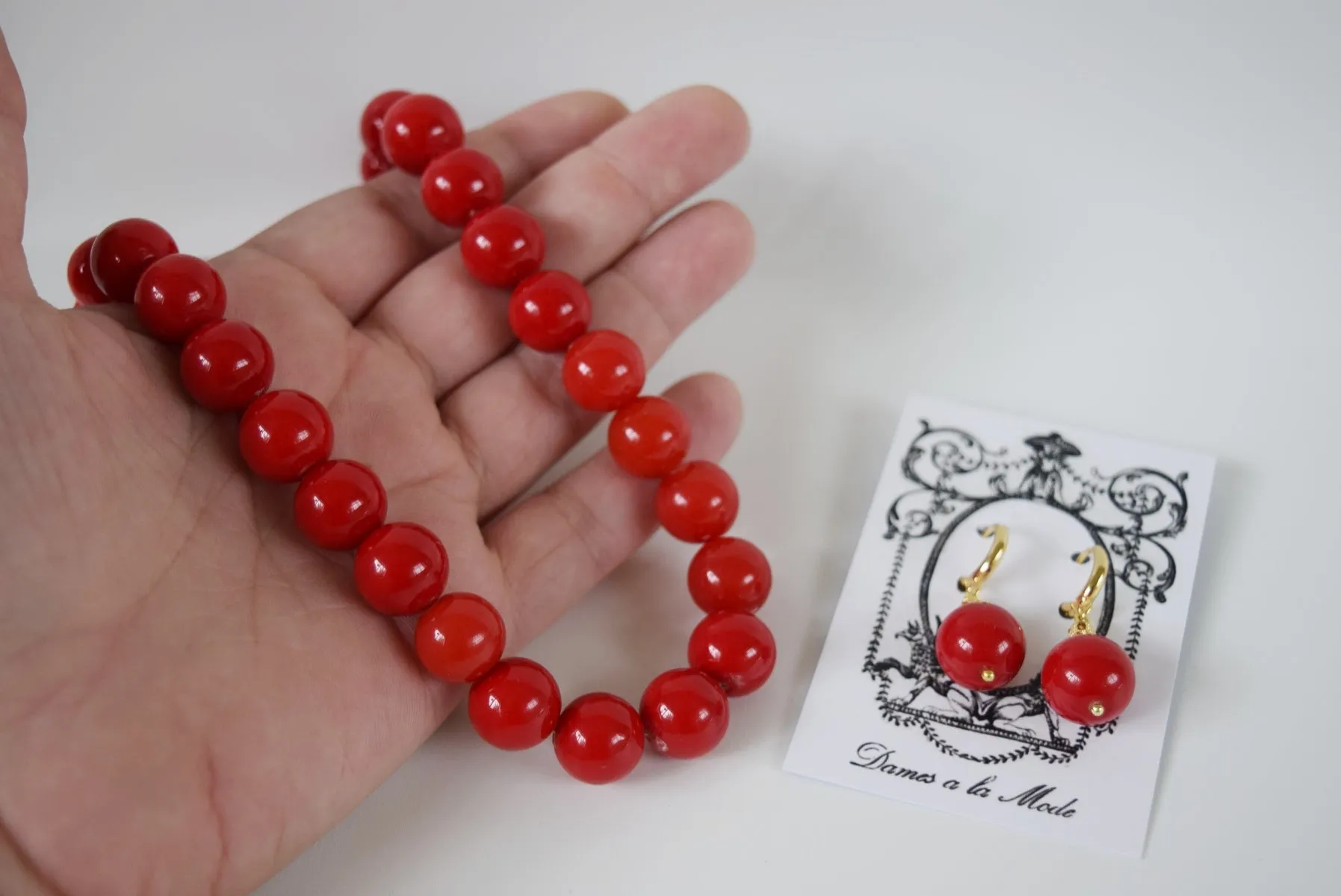 Red Coral Beaded Necklace - Large