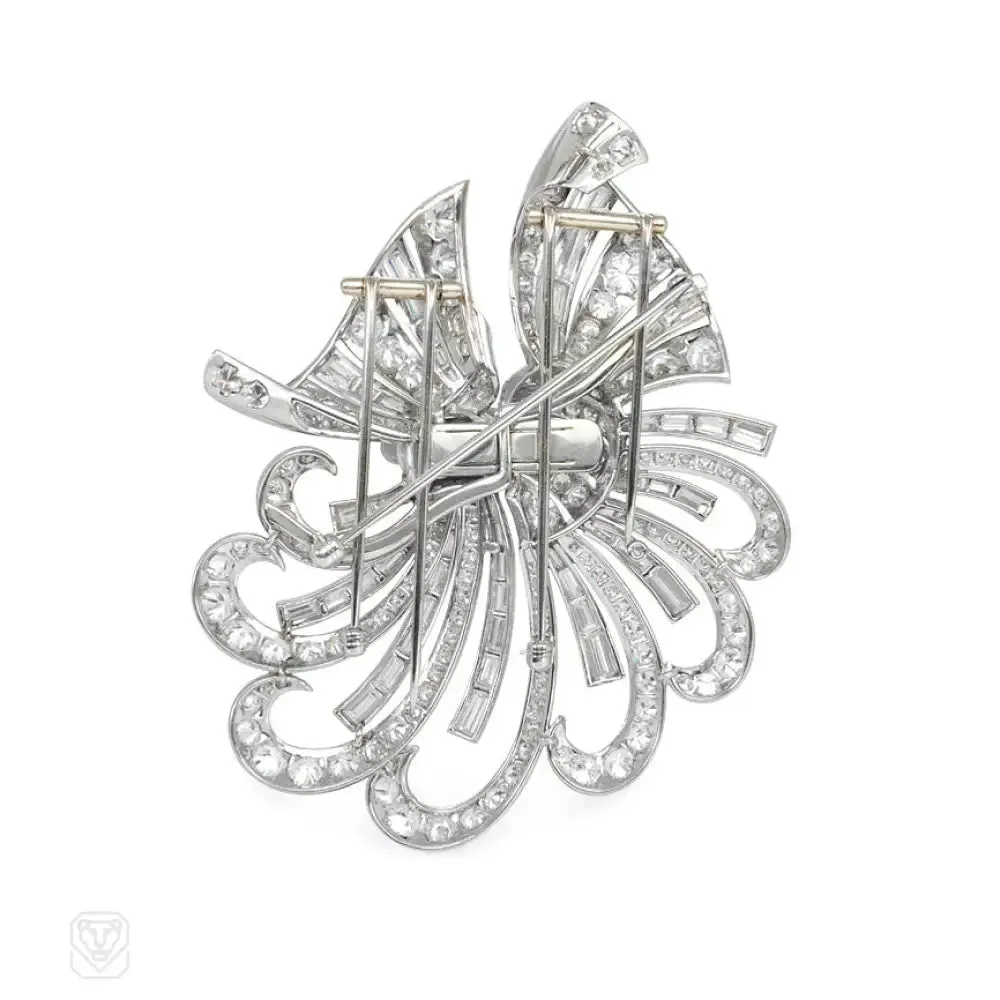 Retro diamond double clip spray brooch