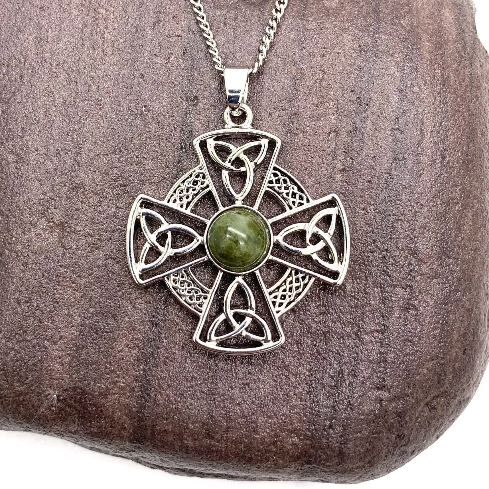 Rhodium Marble Celtic Cross Pendant