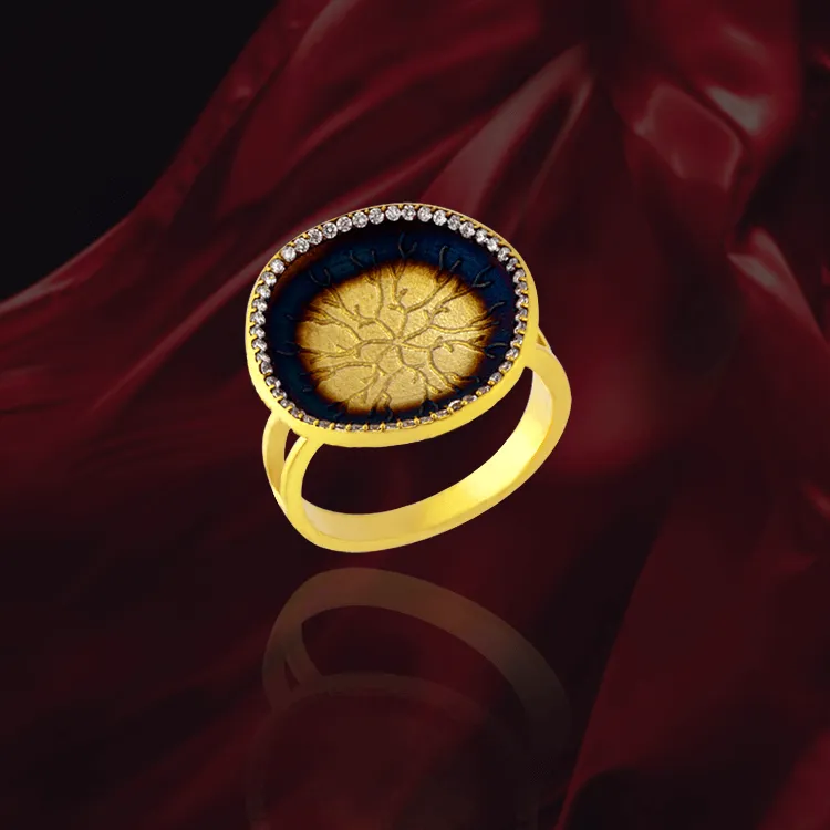 Ring with Coral Imprinted Disc