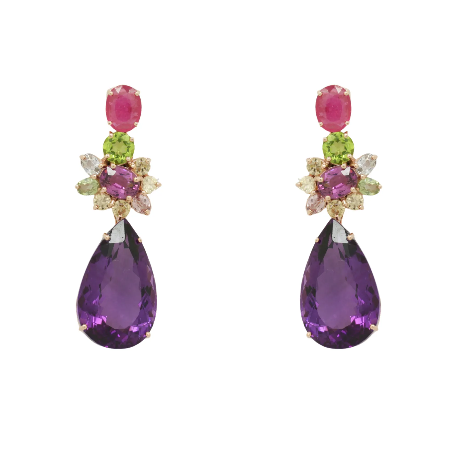 Ruby Peridot and Amethyst Earrings