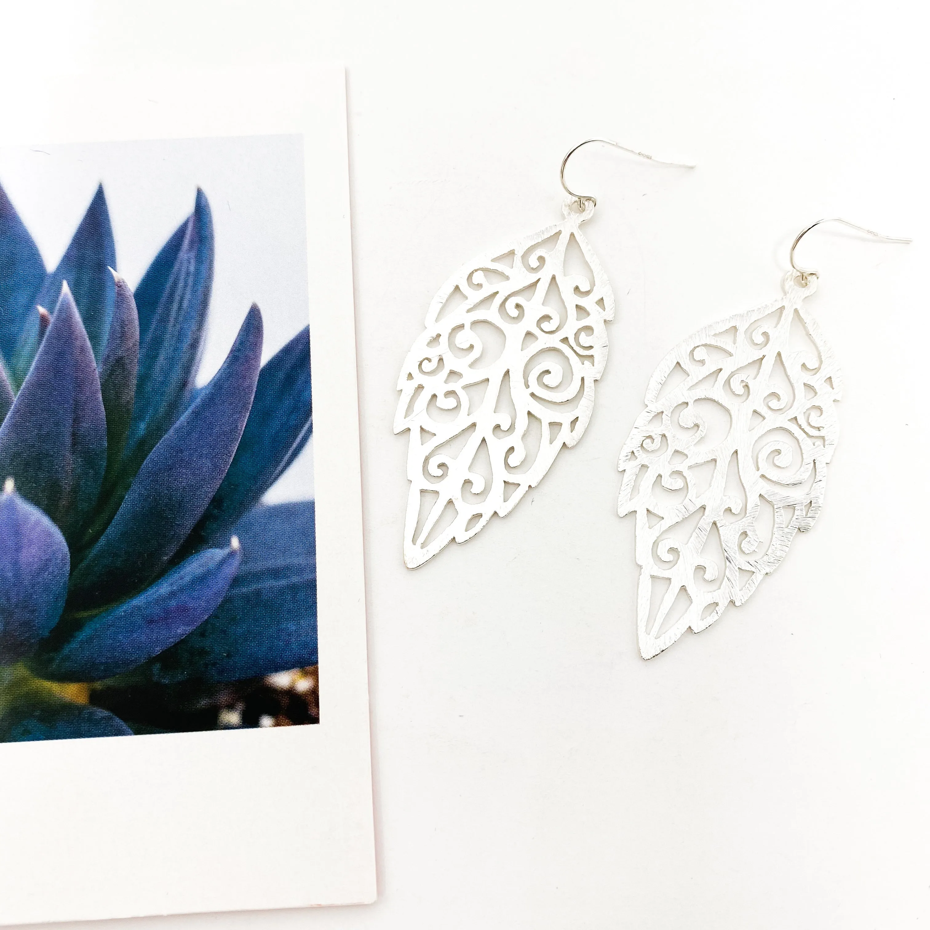 Sabrina Brushed Leaf Earrings | Silver