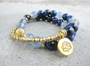 SALE - 27 Bead Mala Bracelet in Blue Tiger Eye and Fluorite