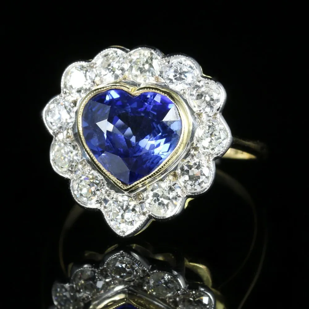 Sapphire Diamond Heart Ring 18Ct Gold