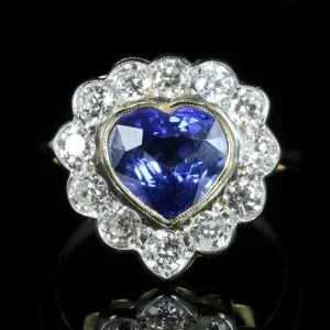 Sapphire Diamond Heart Ring 18Ct Gold