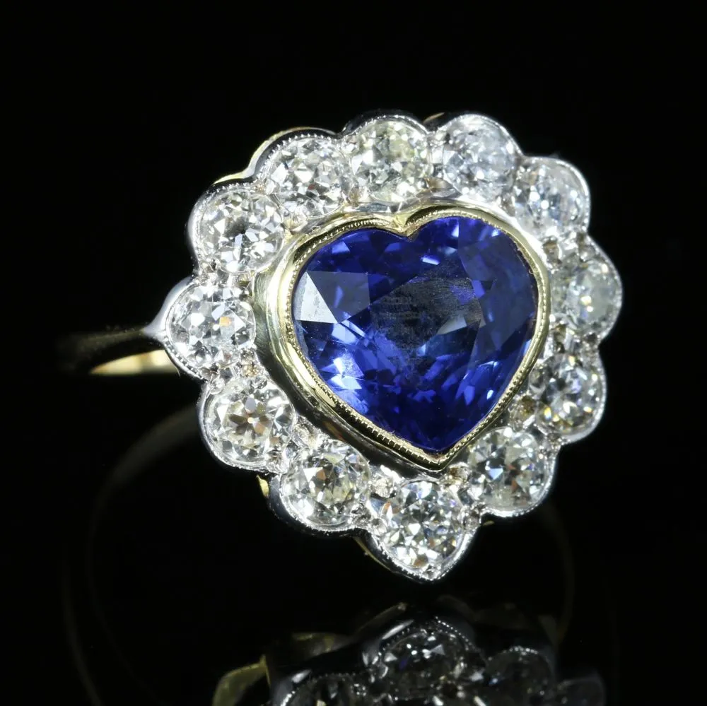 Sapphire Diamond Heart Ring 18Ct Gold