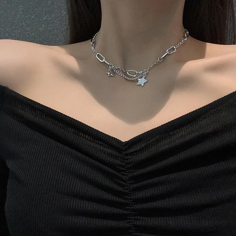 Shiny Star Choker Y2K Style