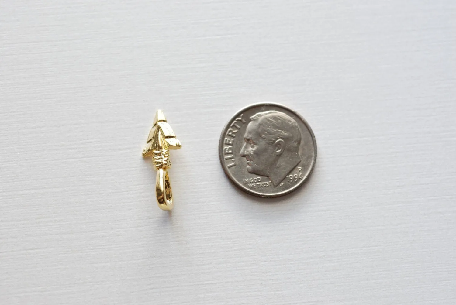 Shiny Vermeil Gold Arrow charm- 18k gold over 925 sterling silver Arrow charm, Gold arrow, arrow, arrowhead, arrow charm, vermeil arrow, 89