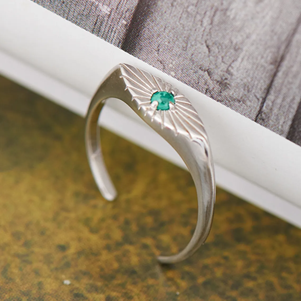 Silver Malachite Evil Eye Adjustable Ring