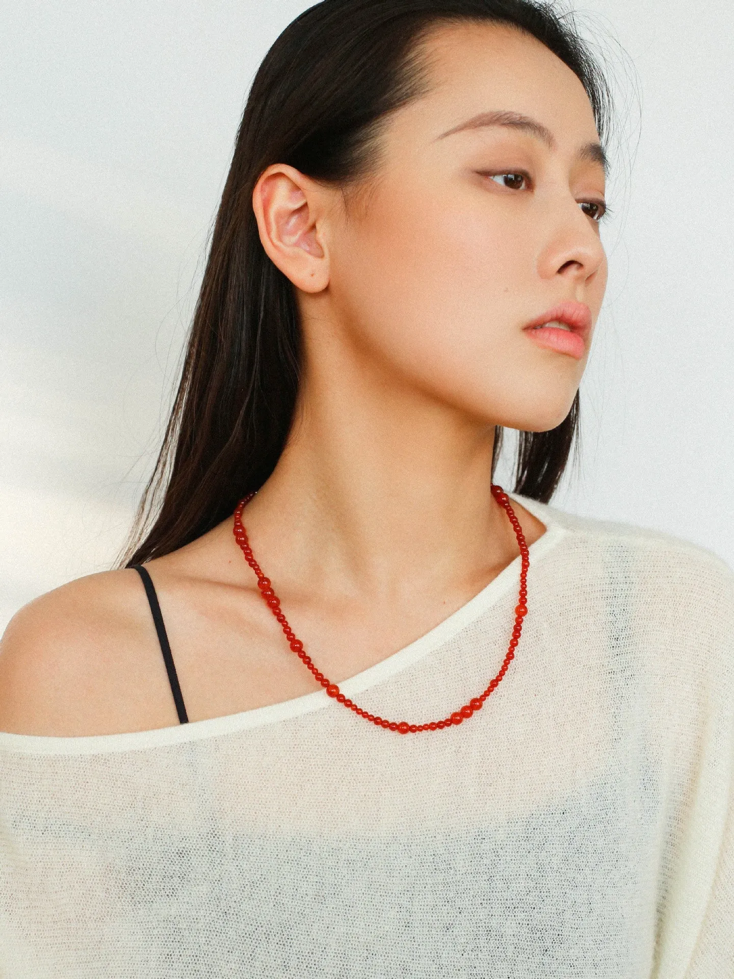 Size Gradual Change Red Agate Black Agate Short Necklace