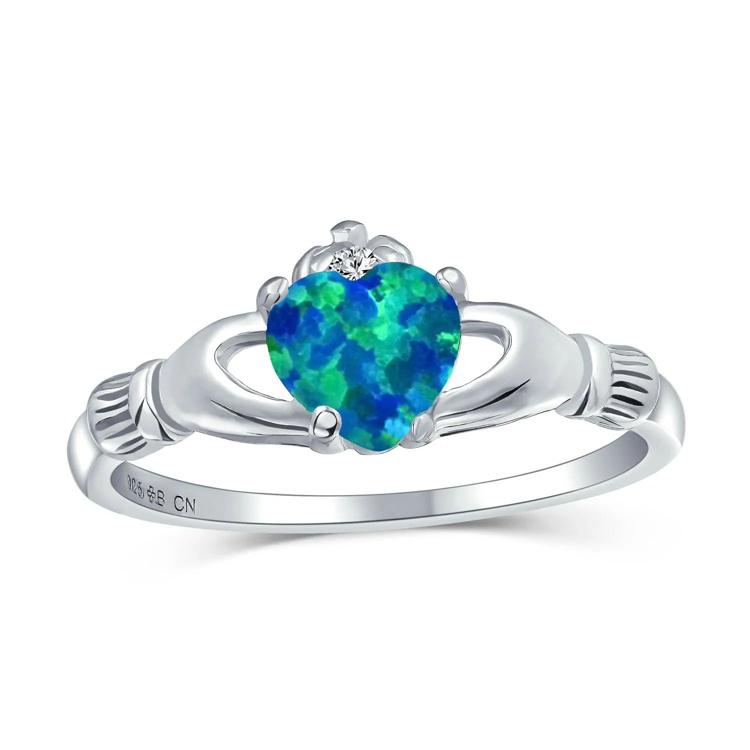 Sorority Sister Silver Ring with Opal Claddagh Design - Celtic Friendship Jewelry