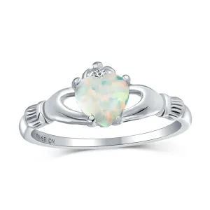 Sorority Sister Silver Ring with Opal Claddagh Design - Celtic Friendship Jewelry