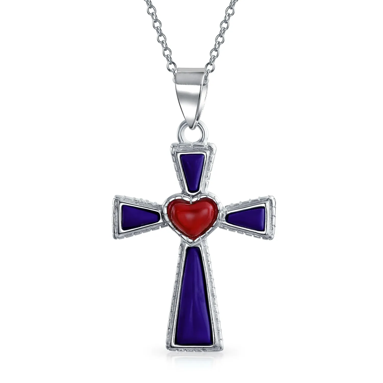 Southwestern Red Heart Cross Pendant Necklace Sterling Silver Teen Jewelry