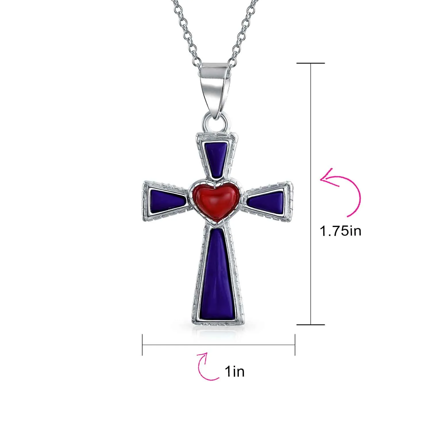 Southwestern Red Heart Cross Pendant Necklace Sterling Silver Teen Jewelry