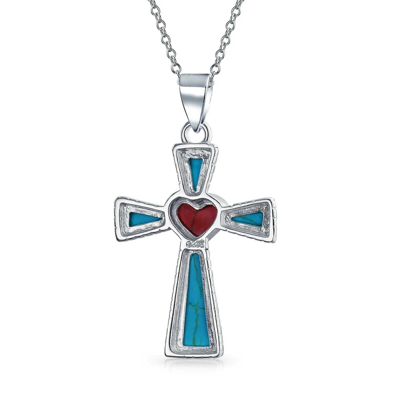 Southwestern Red Heart Cross Pendant Necklace Sterling Silver Teen Jewelry