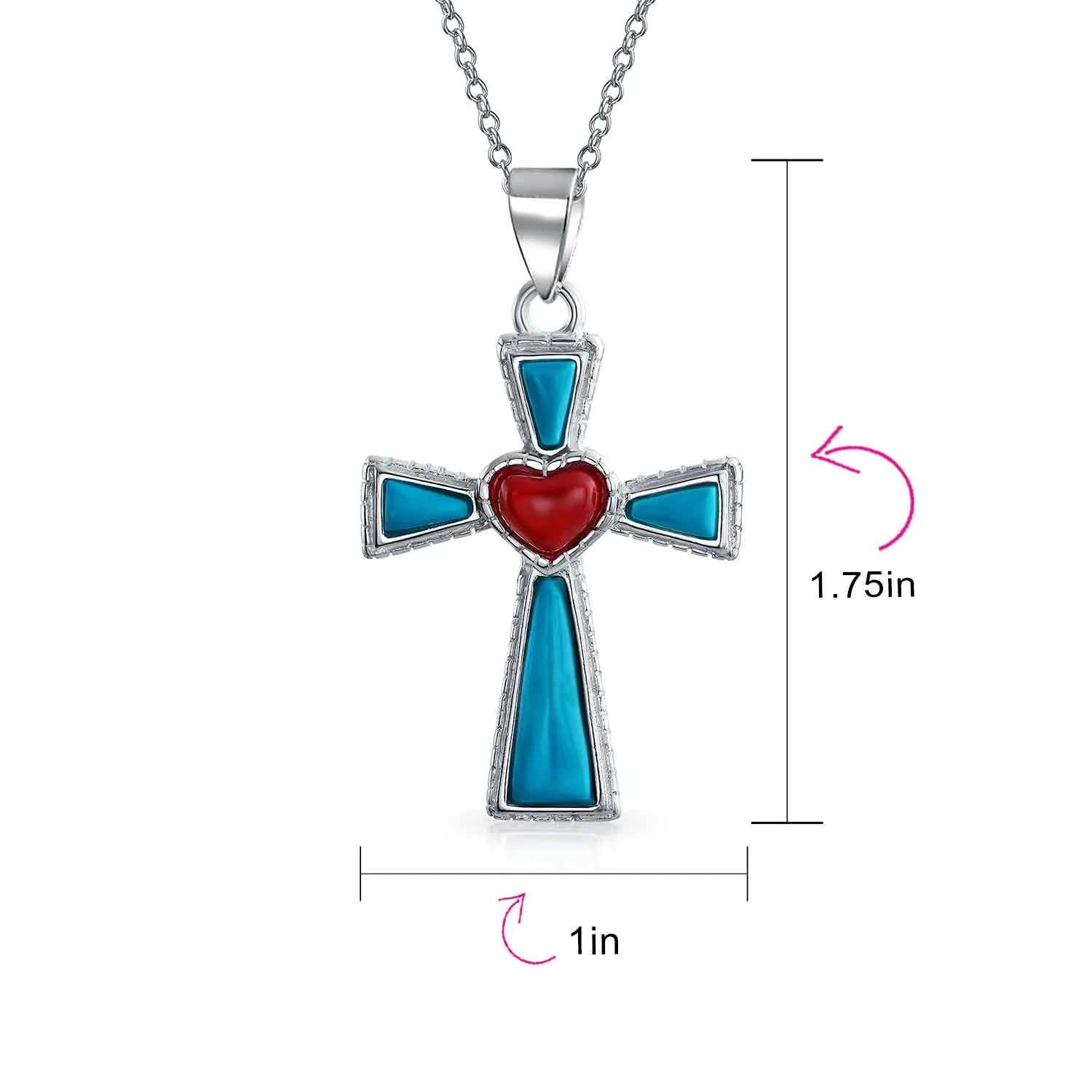 Southwestern Red Heart Cross Pendant Necklace Sterling Silver Teen Jewelry