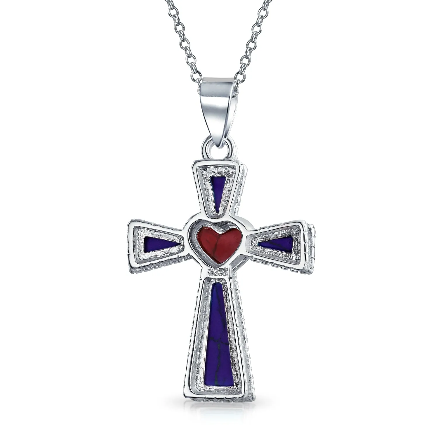 Southwestern Red Heart Cross Pendant Necklace Sterling Silver Teen Jewelry