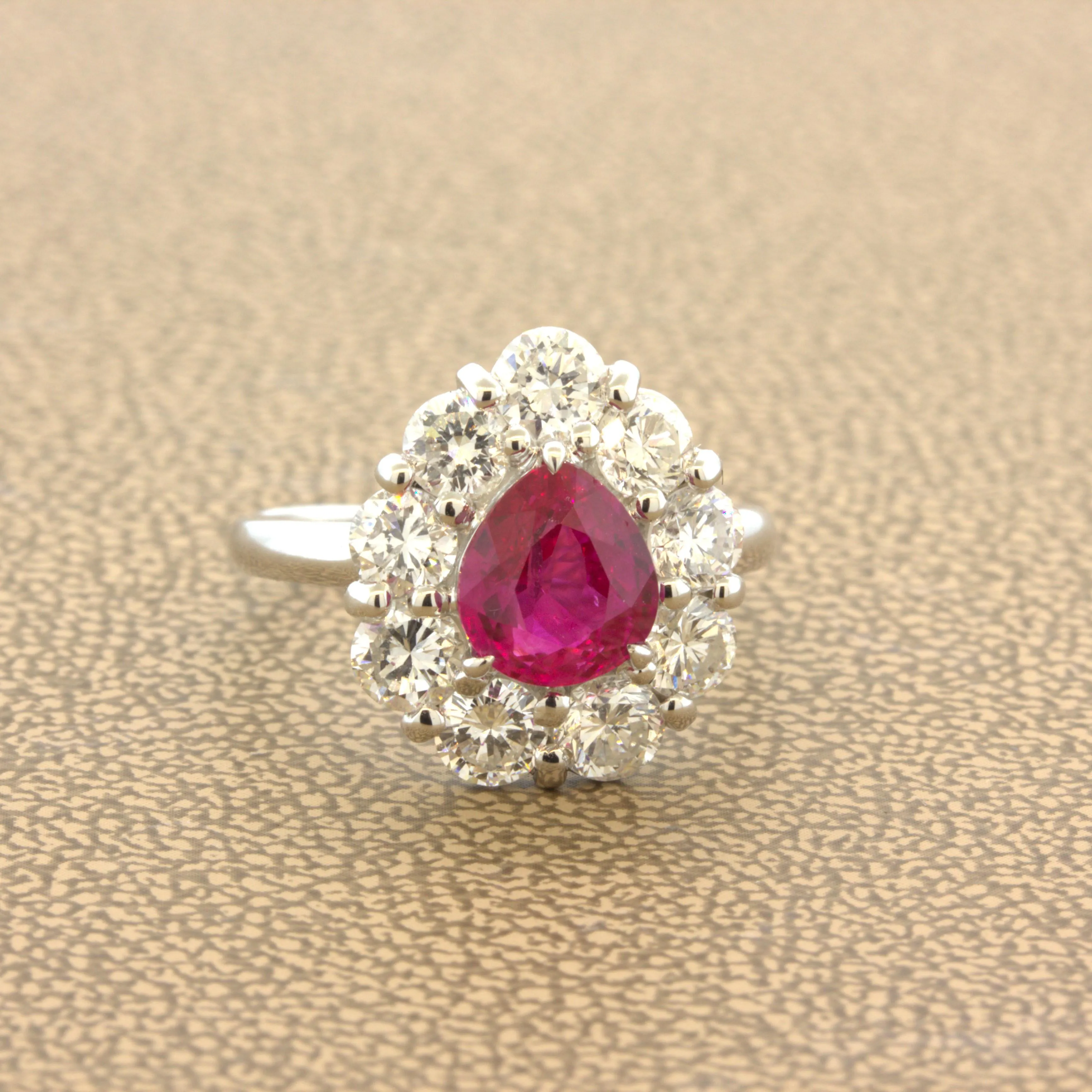 Superb 1.79 Carat Burmese Ruby Diamond Platinum Ring, GIA Certified