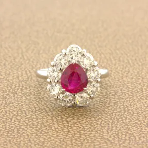 Superb 1.79 Carat Burmese Ruby Diamond Platinum Ring, GIA Certified