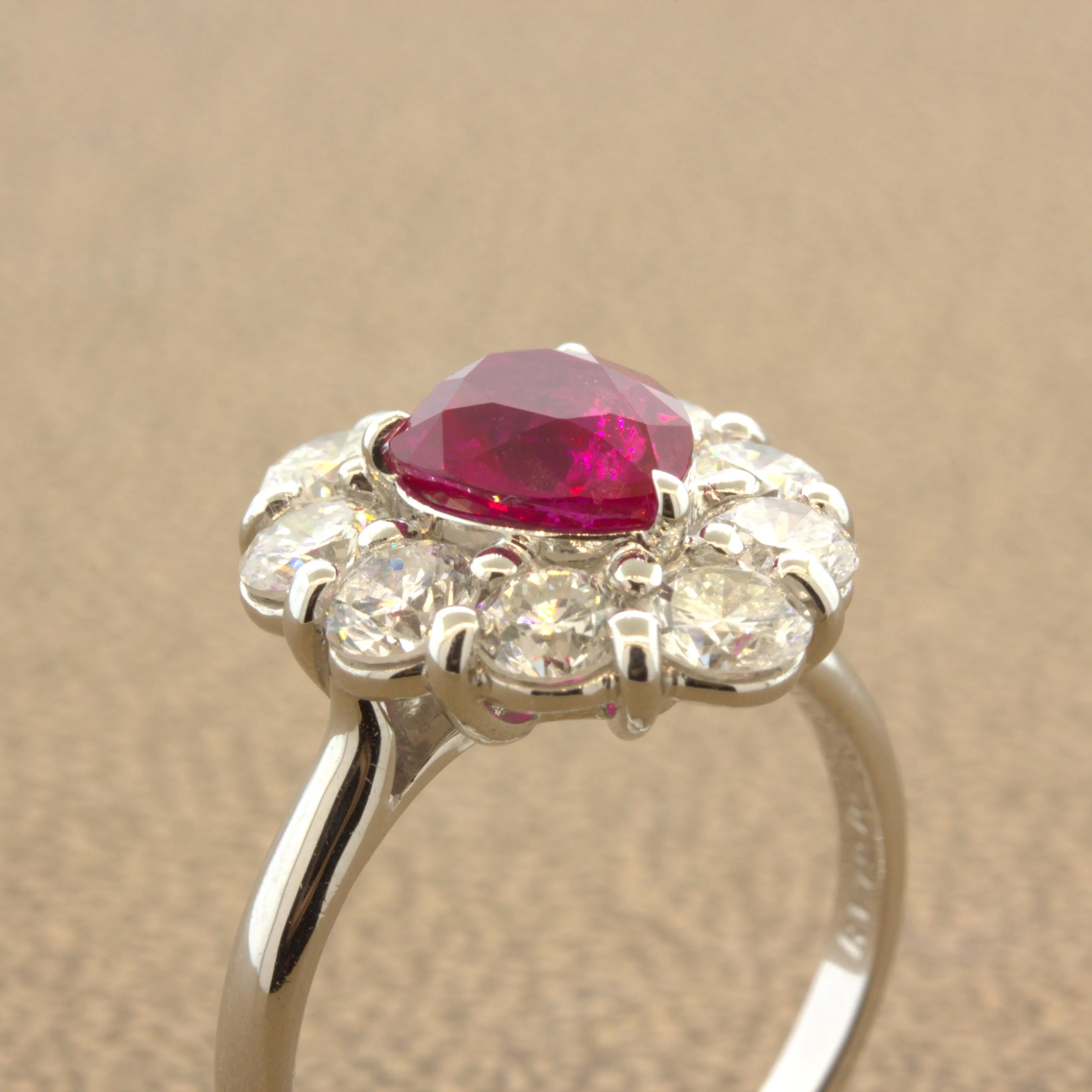 Superb 1.79 Carat Burmese Ruby Diamond Platinum Ring, GIA Certified