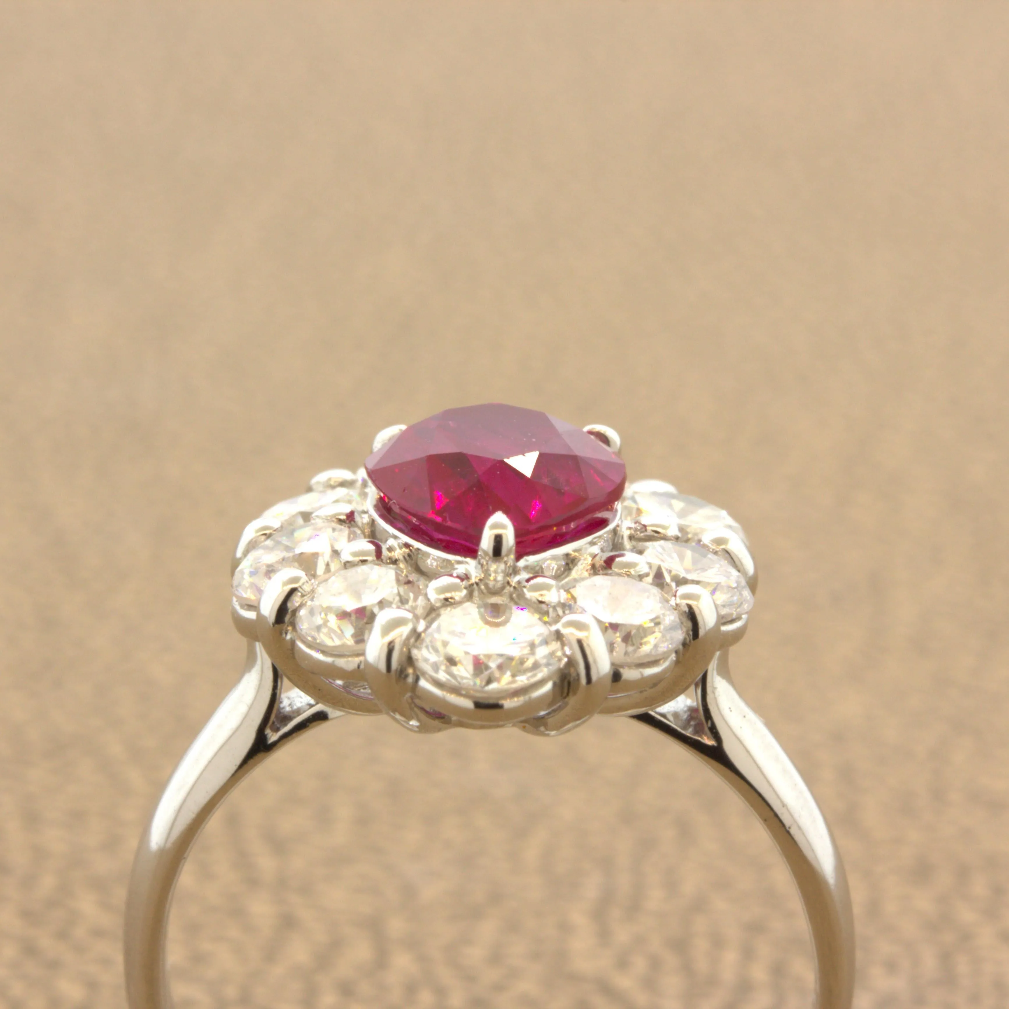 Superb 1.79 Carat Burmese Ruby Diamond Platinum Ring, GIA Certified