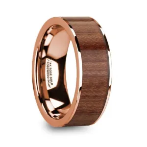 TITOS 14k Rose Gold Men’s Wedding Band with Rosewood Inlay & Polished Finish - 8mm