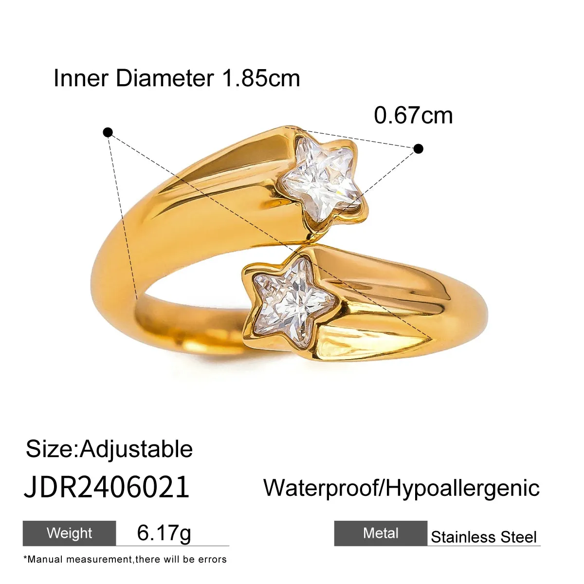 VAIGE Asymmetric Pentagram Shiny Zirconia Opening Ring - Elegant Temperament Luxury Jewelry in Rust-Proof Stainless Steel