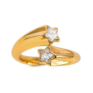 VAIGE Asymmetric Pentagram Shiny Zirconia Opening Ring - Elegant Temperament Luxury Jewelry in Rust-Proof Stainless Steel