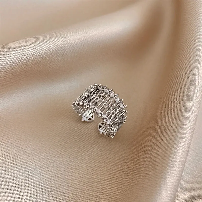 VAIGE Elegant Gold-tone Brass Hollow Mesh Ring with Zircon Inlay for Luxury Weddings and Parties