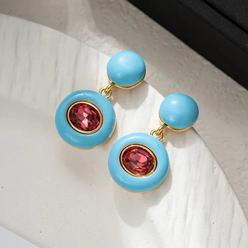 VAIGE Retro Vibrant Geometric Circle Enamel Earrings in Multicolor