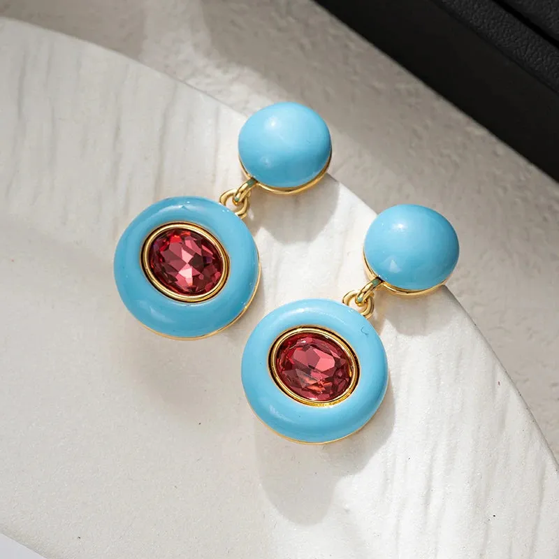 VAIGE Retro Vibrant Geometric Circle Enamel Earrings in Multicolor