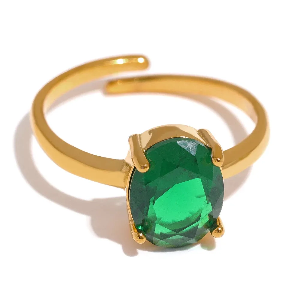 VAIGE Roxanne Geometric Elegance Adjustable Ring Collection in Emerald Green, Pink, and Clear Zirconia