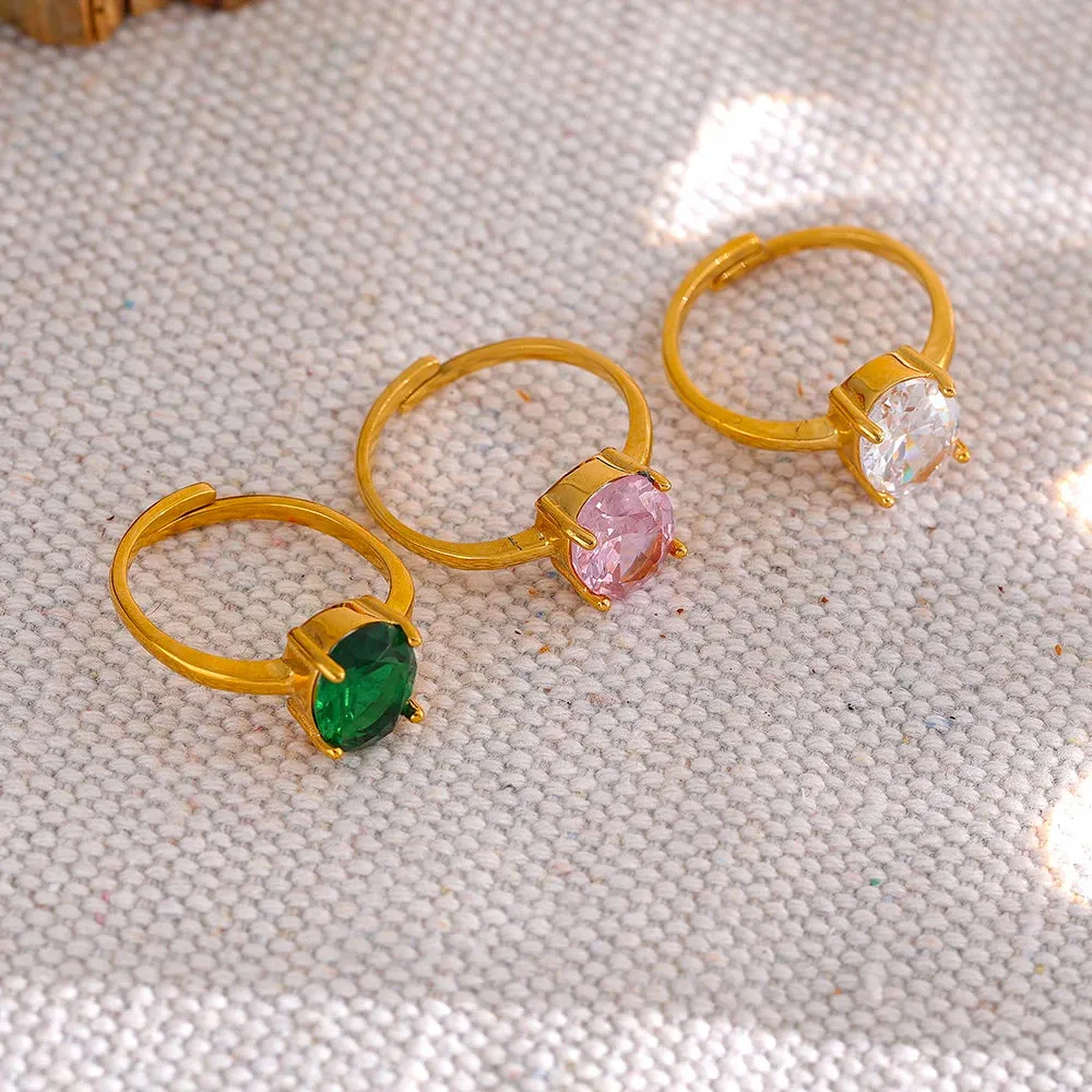 VAIGE Roxanne Geometric Elegance Adjustable Ring Collection in Emerald Green, Pink, and Clear Zirconia