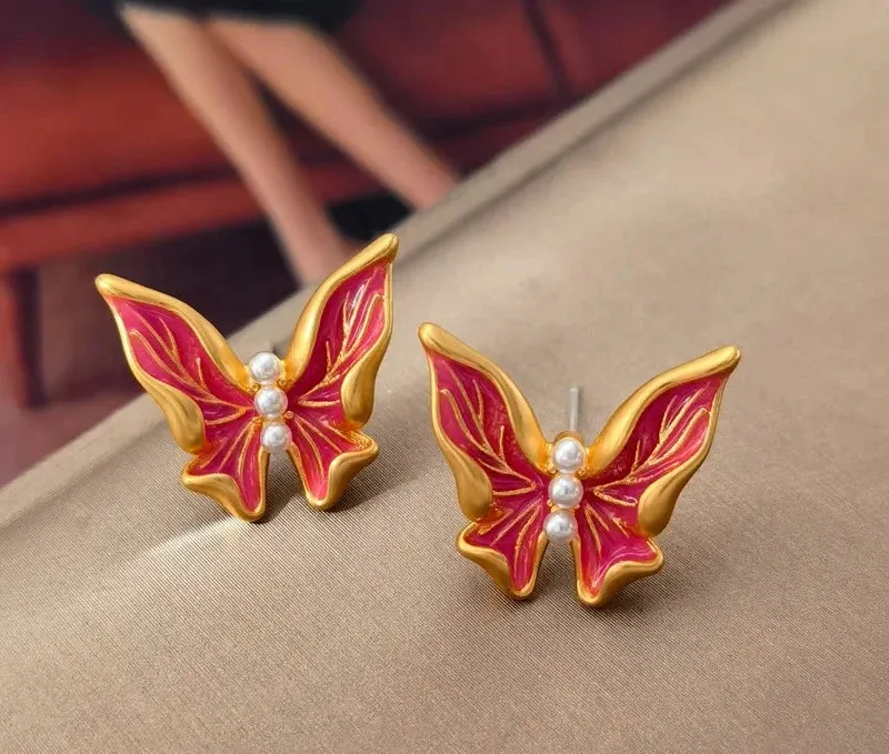 VAIGE Vibrant Crimson Butterfly Earrings