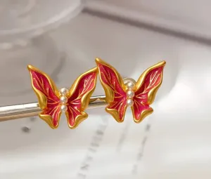 VAIGE Vibrant Crimson Butterfly Earrings