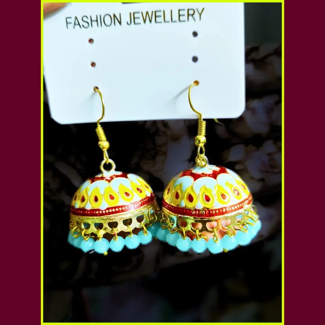 Vibrant Meenakari Jhumka Earrings