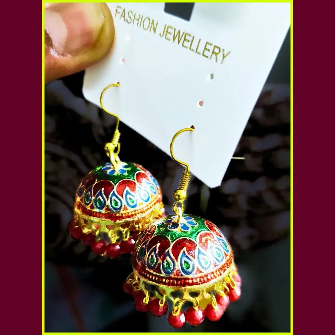 Vibrant Meenakari Jhumka Earrings