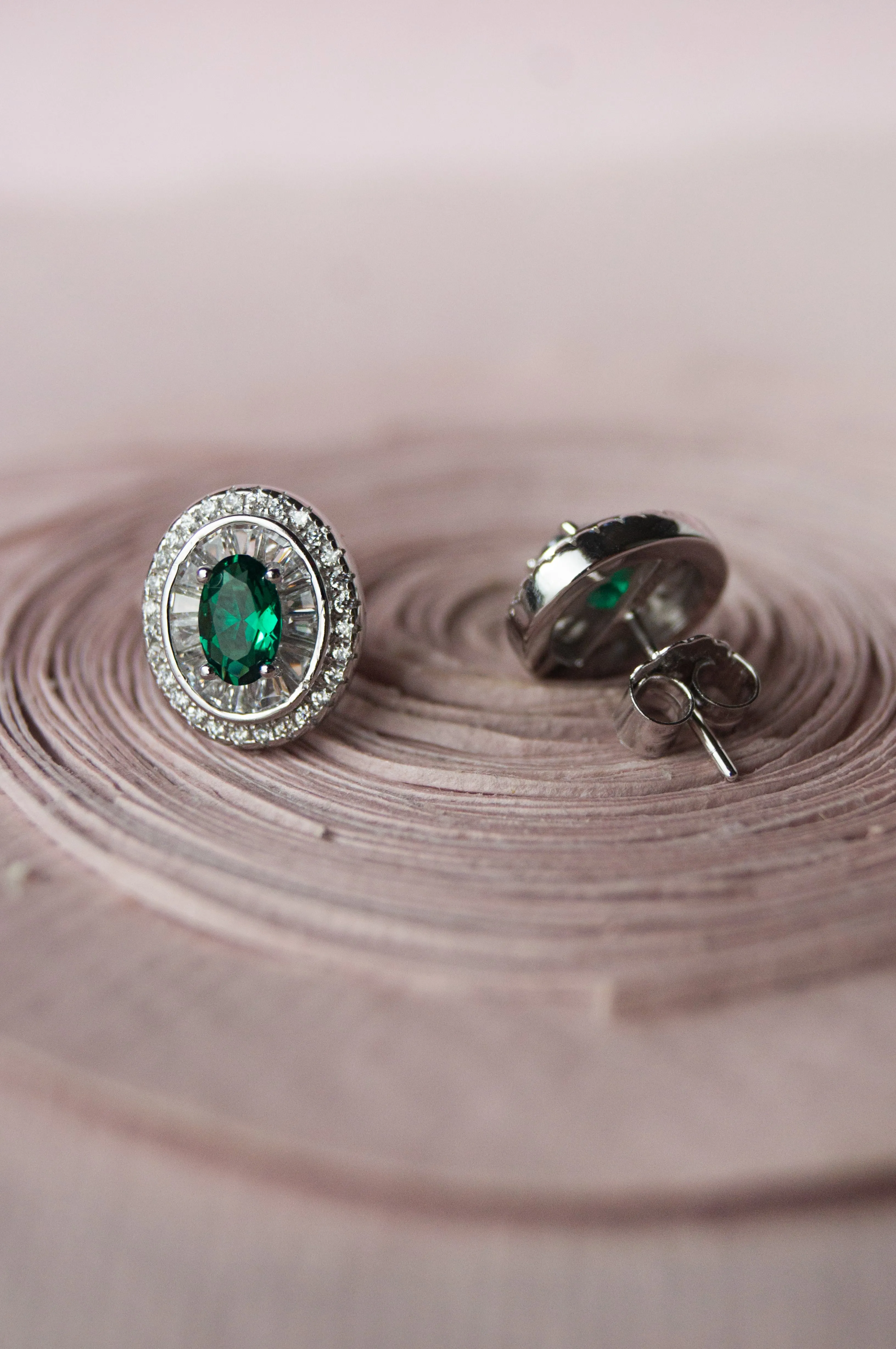 Vibrant Oval Colorstone Statement Sterling Silver Stud Earrings - Green