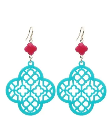 Vibrant Teal Blossom Latice Work Earings