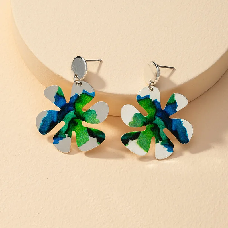 Vibrant Vienna Verve Metal Earrings with Unique Floral Print