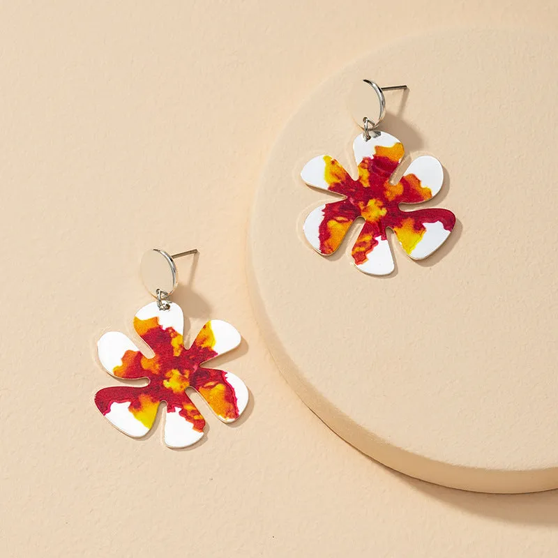 Vibrant Vienna Verve Metal Earrings with Unique Floral Print