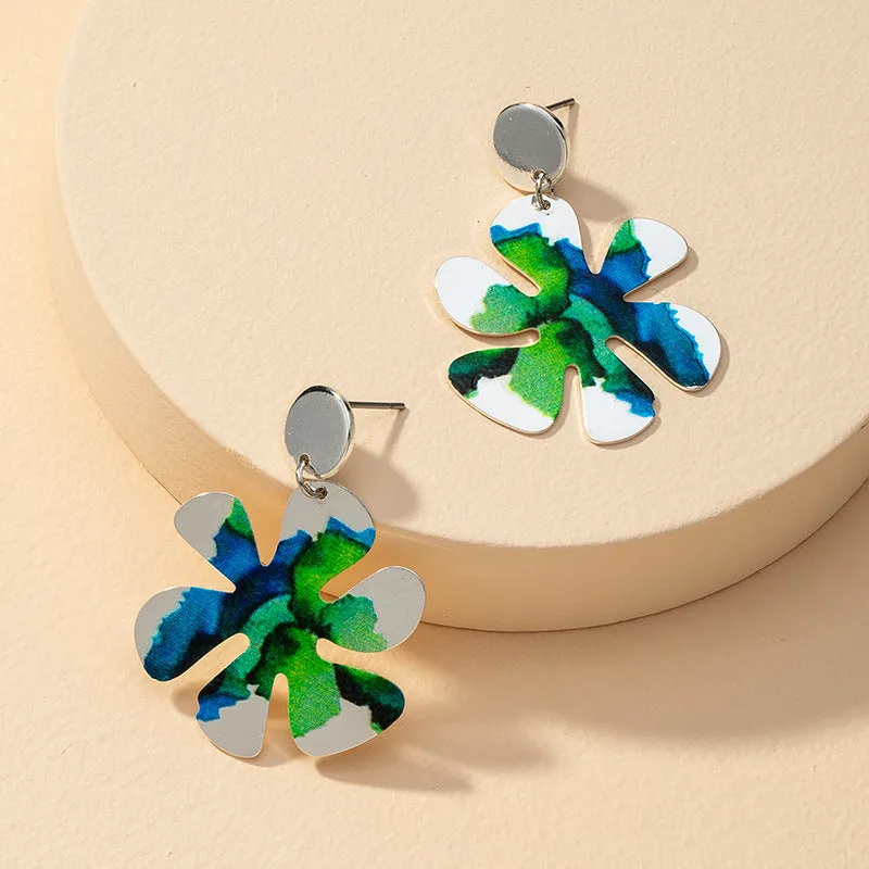 Vibrant Vienna Verve Metal Earrings with Unique Floral Print